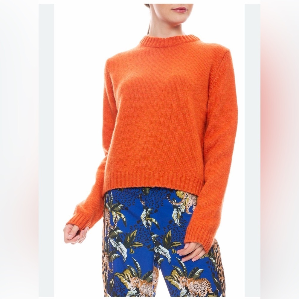 Baum und pferdgarten bright orange virgin wool cropped crew neck sweater size S